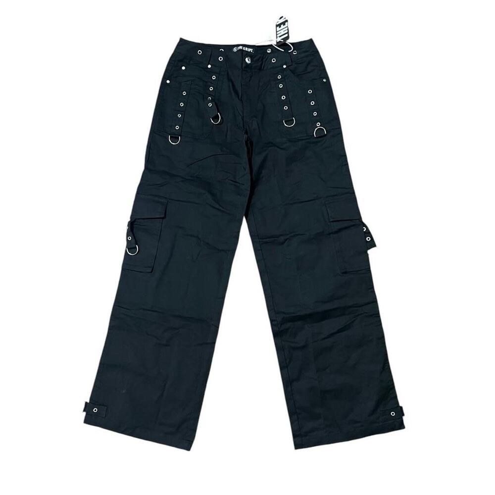 NWT The Kript Zani Black & Silver Hardware Wide Leg Low Waisted Cargo Pants S